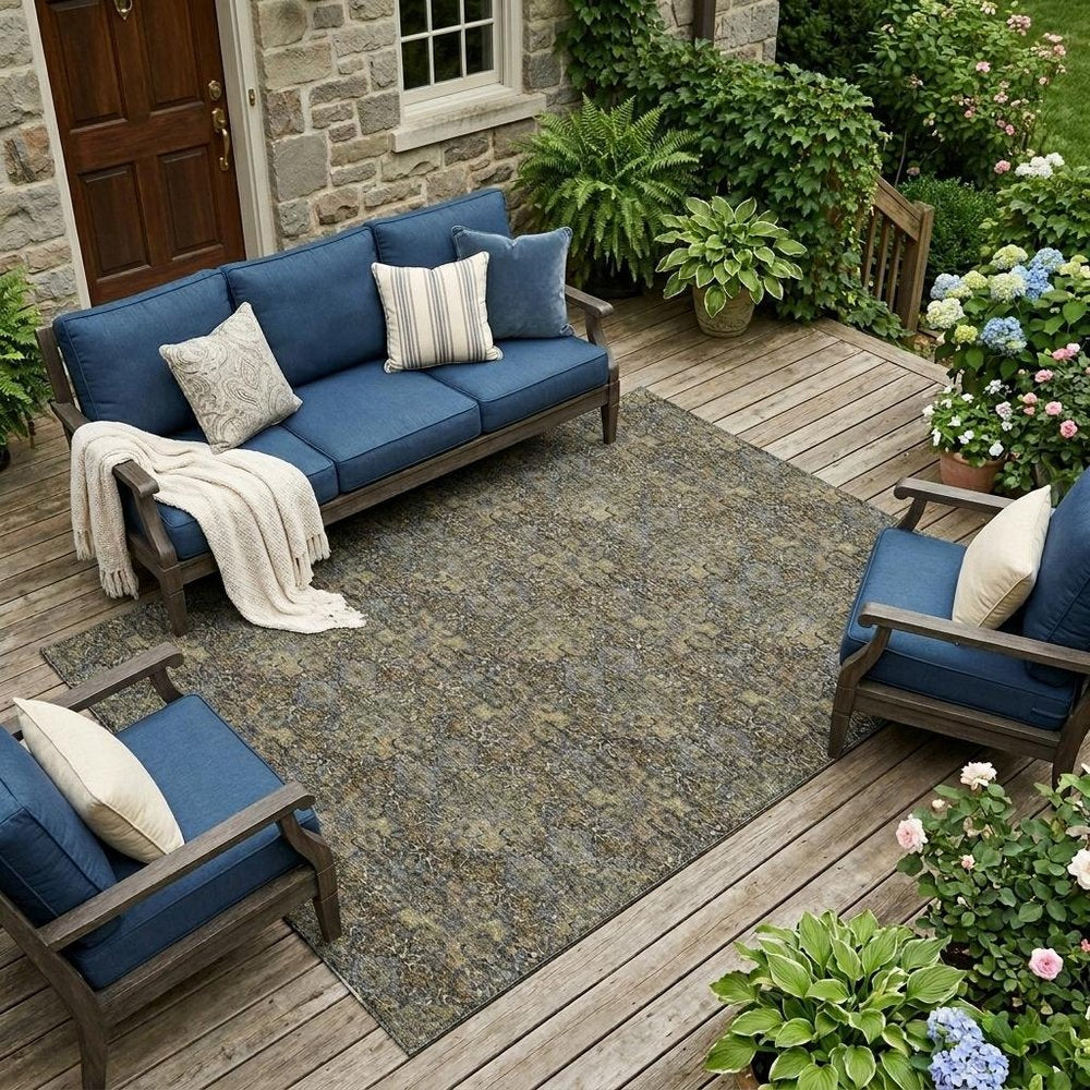 8' X 10' Black And Coffee Damask Washable Indoor Outdoor Area Rug — view 5