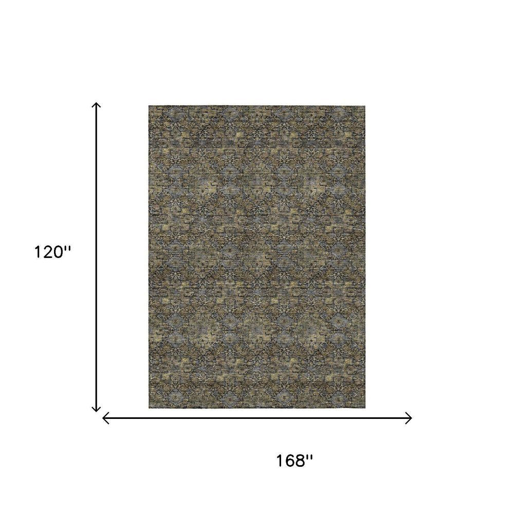 10' X 14' Black And Coffee Damask Washable Indoor Outdoor Area Rug HomeRoots