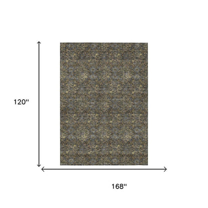 10' X 14' Black And Coffee Damask Washable Indoor Outdoor Area Rug HomeRoots