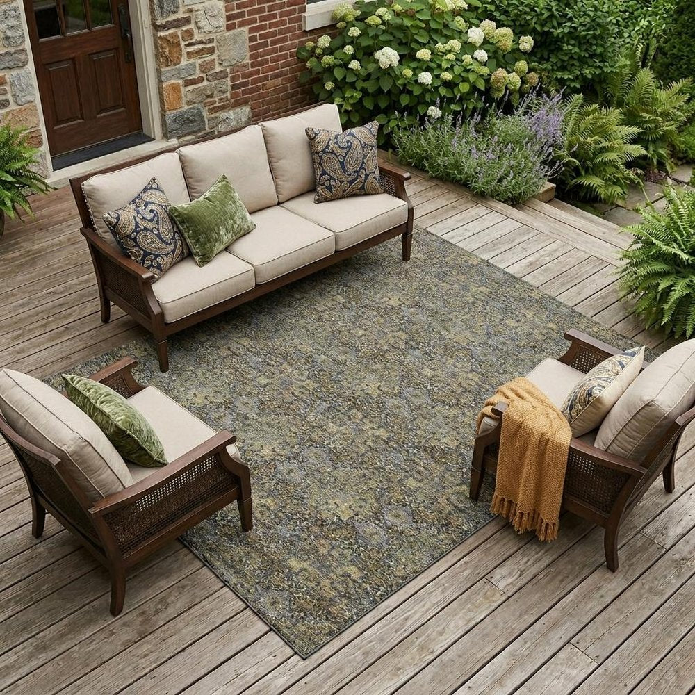10' X 14' Black And Coffee Damask Washable Indoor Outdoor Area Rug — view 5