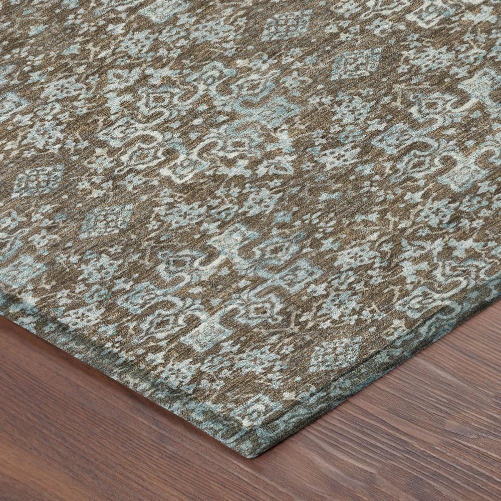 8' Chocolate And Brown Round Damask Washable Indoor Outdoor Area Rug — view 2