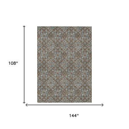 9' X 12' Chocolate And Brown Damask Washable Indoor Outdoor Area Rug HomeRoots
