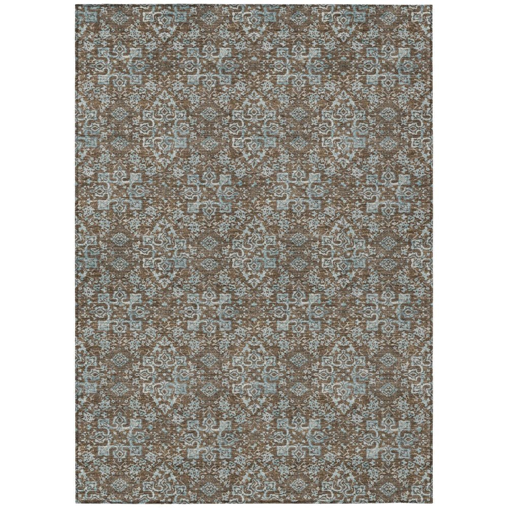 9' X 12' Chocolate And Brown Damask Washable Indoor Outdoor Area Rug — view 1