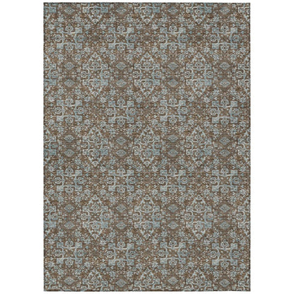 9' X 12' Chocolate And Brown Damask Washable Indoor Outdoor Area Rug HomeRoots