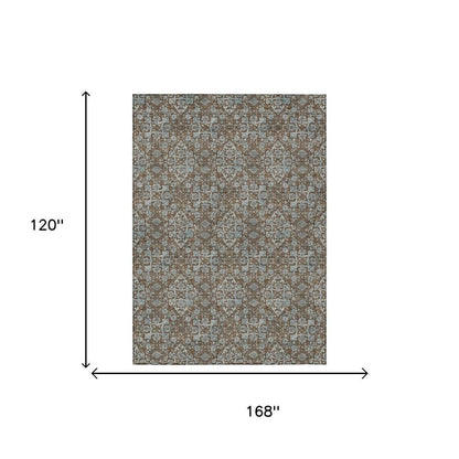 10' X 14' Chocolate And Brown Damask Washable Indoor Outdoor Area Rug HomeRoots