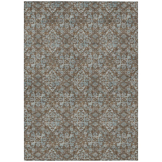 10' X 14' Chocolate And Brown Damask Washable Indoor Outdoor Area Rug