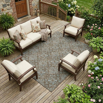 10' X 14' Chocolate And Brown Damask Washable Indoor Outdoor Area Rug HomeRoots