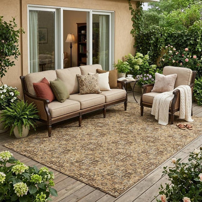 5' X 8' Copper And Orange Damask Washable Indoor Outdoor Area Rug HomeRoots