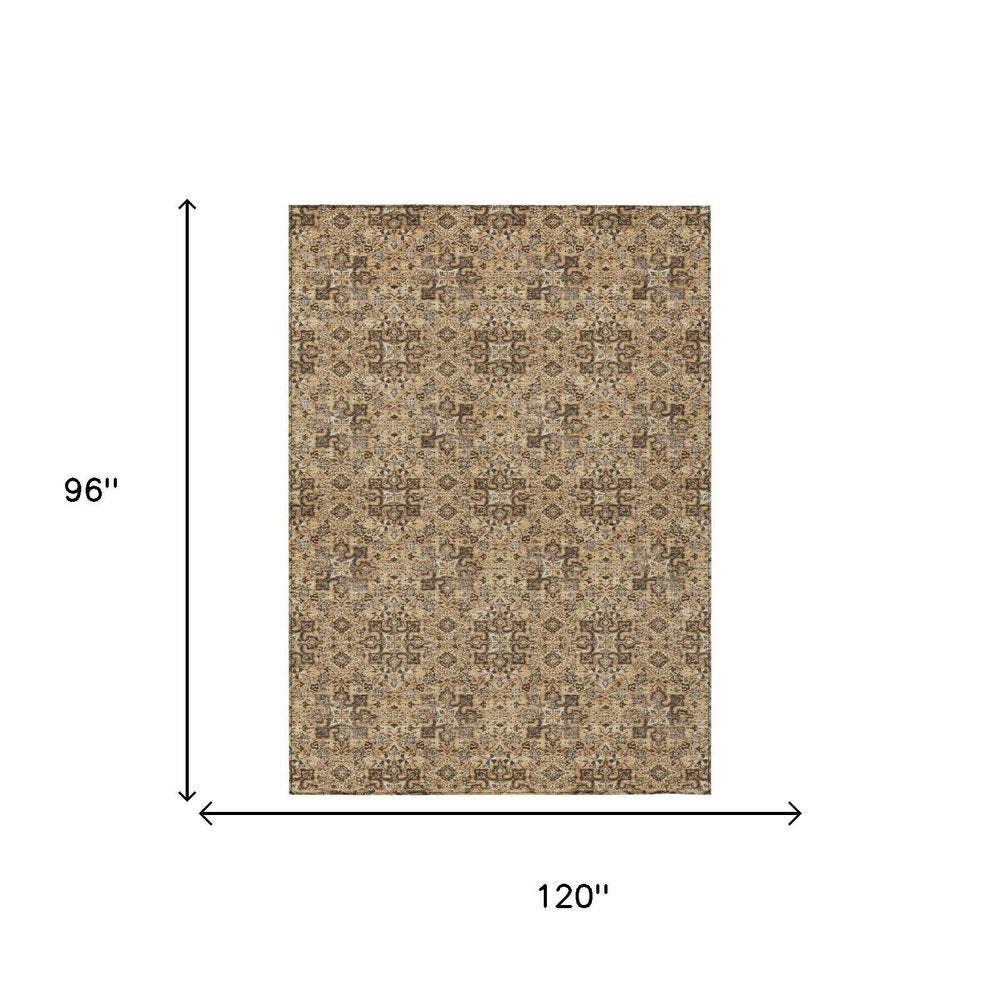 8' X 10' Copper And Orange Damask Washable Indoor Outdoor Area Rug HomeRoots