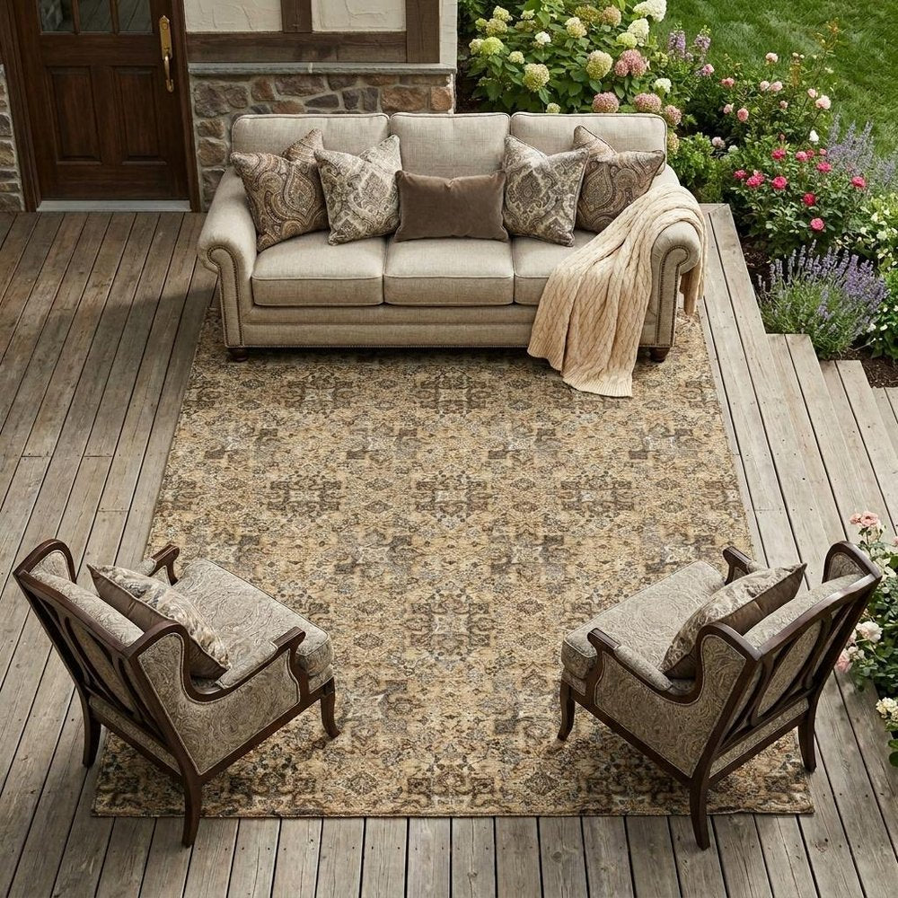 8' X 10' Copper And Orange Damask Washable Indoor Outdoor Area Rug — view 5
