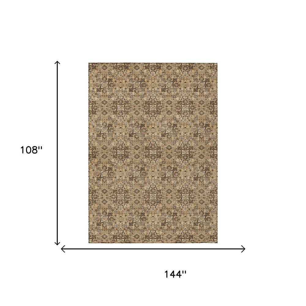 9' X 12' Copper And Orange Damask Washable Indoor Outdoor Area Rug HomeRoots