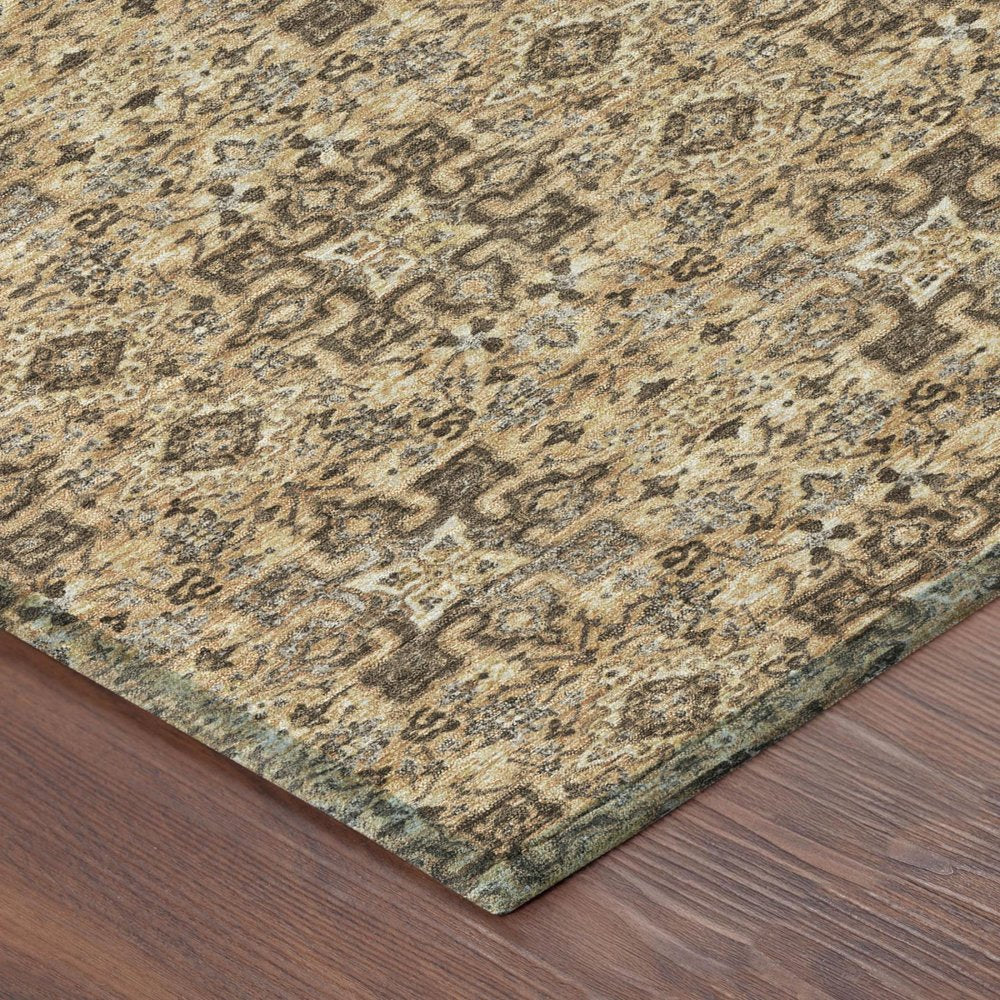 9' X 12' Copper And Orange Damask Washable Indoor Outdoor Area Rug — view 2