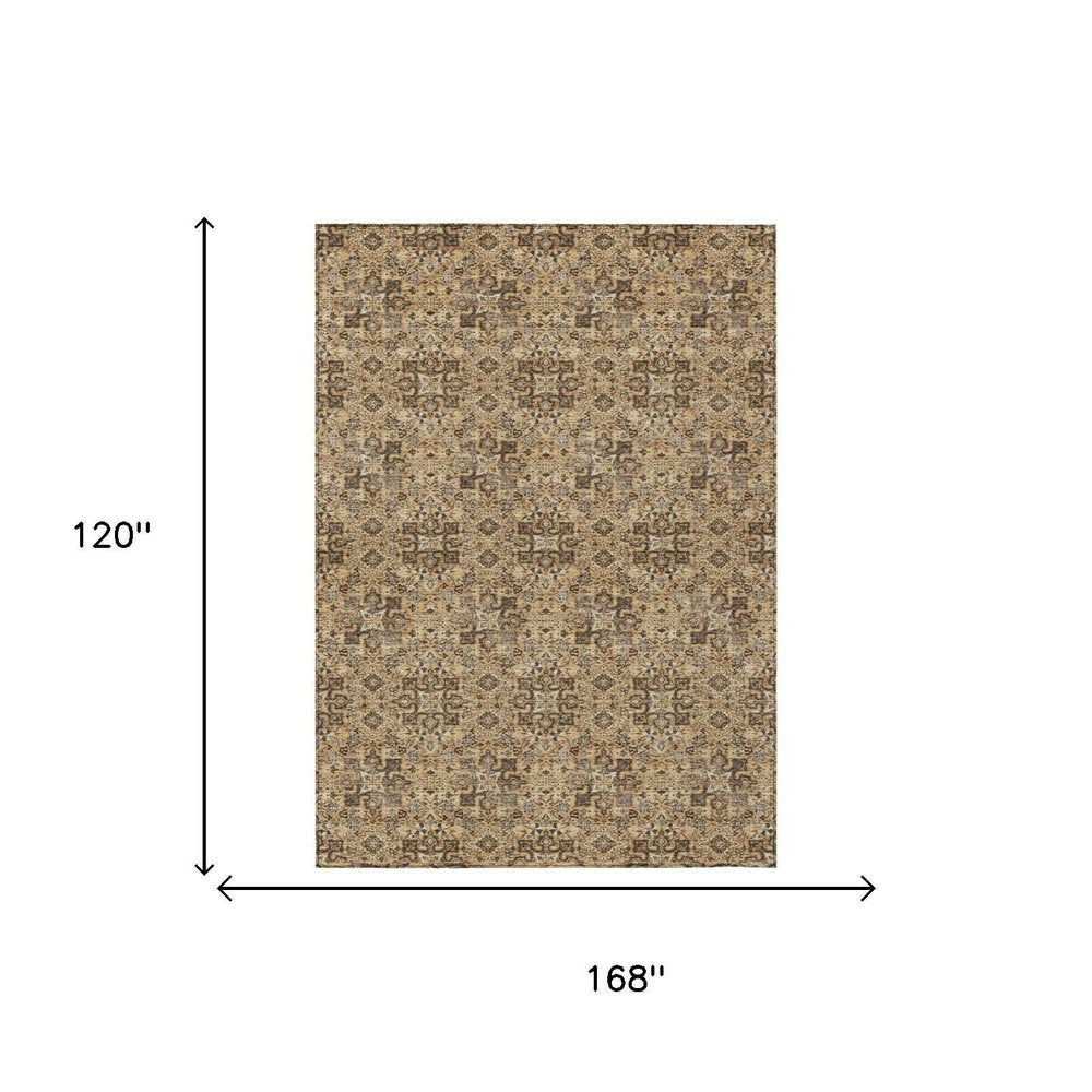 10' X 14' Copper And Orange Damask Washable Indoor Outdoor Area Rug — view 4