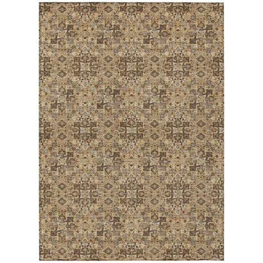 10' X 14' Copper And Orange Damask Washable Indoor Outdoor Area Rug