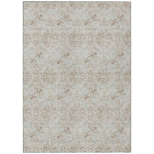 3' X 5' Ivory And Silver Damask Washable Indoor Outdoor Area Rug