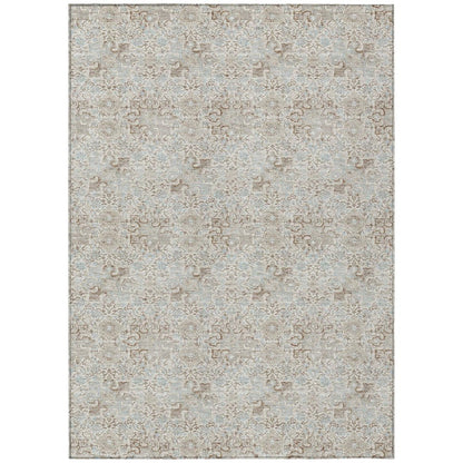 5' X 8' Ivory And Silver Damask Washable Indoor Outdoor Area Rug HomeRoots