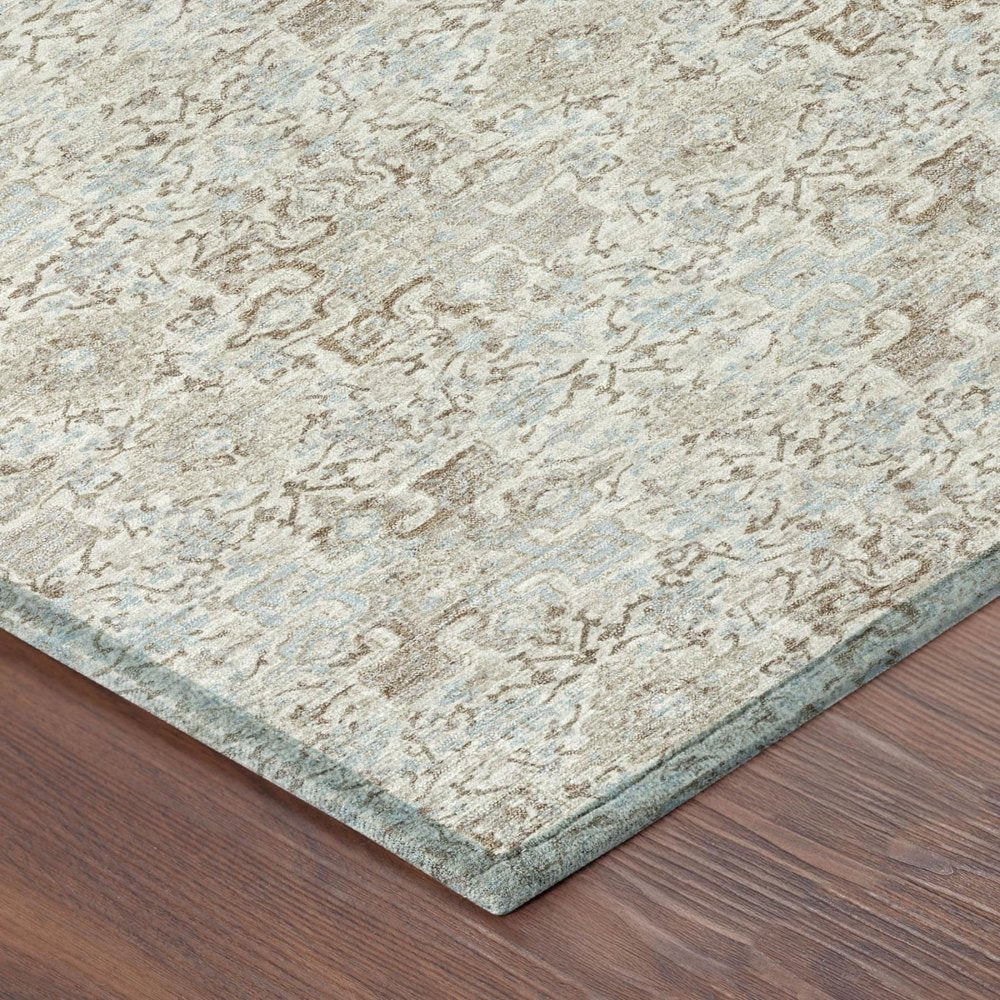 8' Ivory And Silver Round Damask Washable Indoor Outdoor Area Rug — view 3