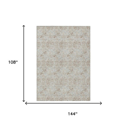 9' X 12' Ivory And Silver Damask Washable Indoor Outdoor Area Rug HomeRoots