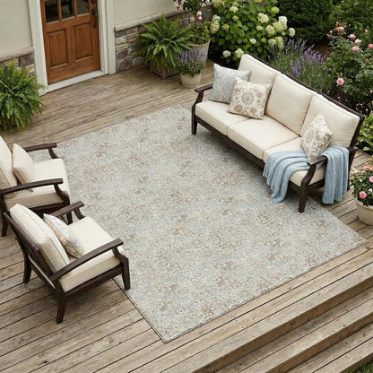 9' X 12' Ivory And Silver Damask Washable Indoor Outdoor Area Rug HomeRoots