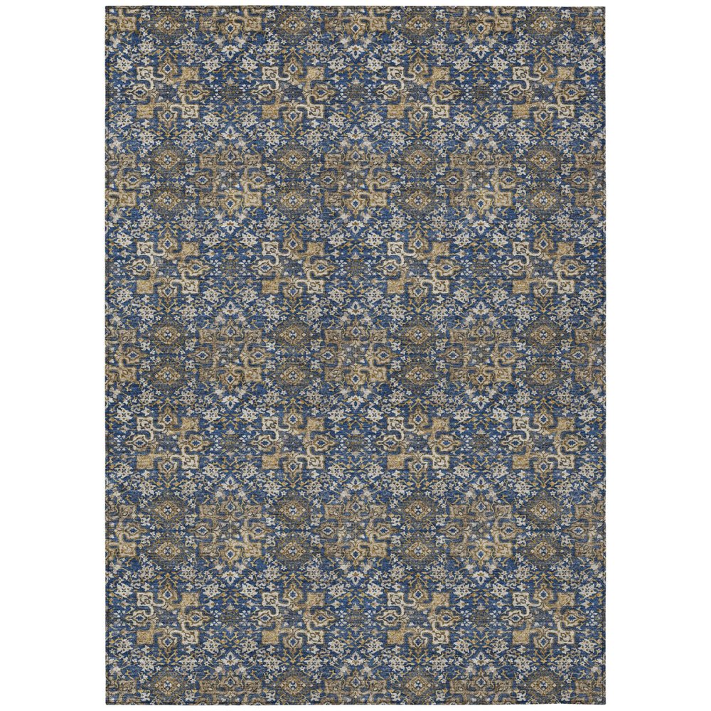 5' X 8' Navy Blue And Blue Damask Washable Indoor Outdoor Area Rug HomeRoots