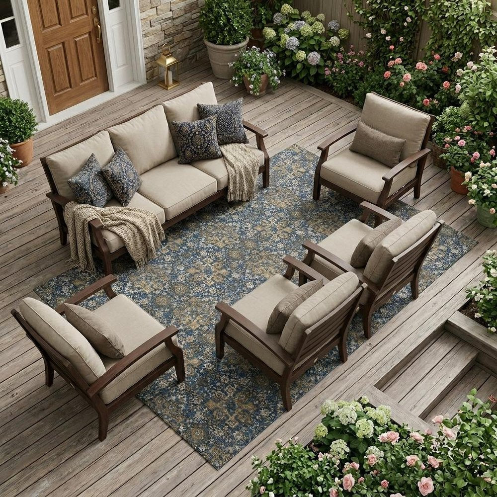 8' X 10' Navy Blue And Blue Damask Washable Indoor Outdoor Area Rug — view 5