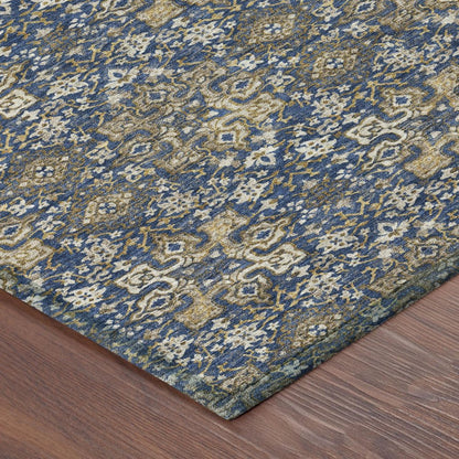 9' X 12' Navy Blue And Blue Damask Washable Indoor Outdoor Area Rug HomeRoots
