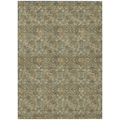 5' X 8' Olive Green And Green Damask Washable Indoor Outdoor Area Rug HomeRoots