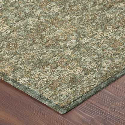 5' X 8' Olive Green And Green Damask Washable Indoor Outdoor Area Rug HomeRoots