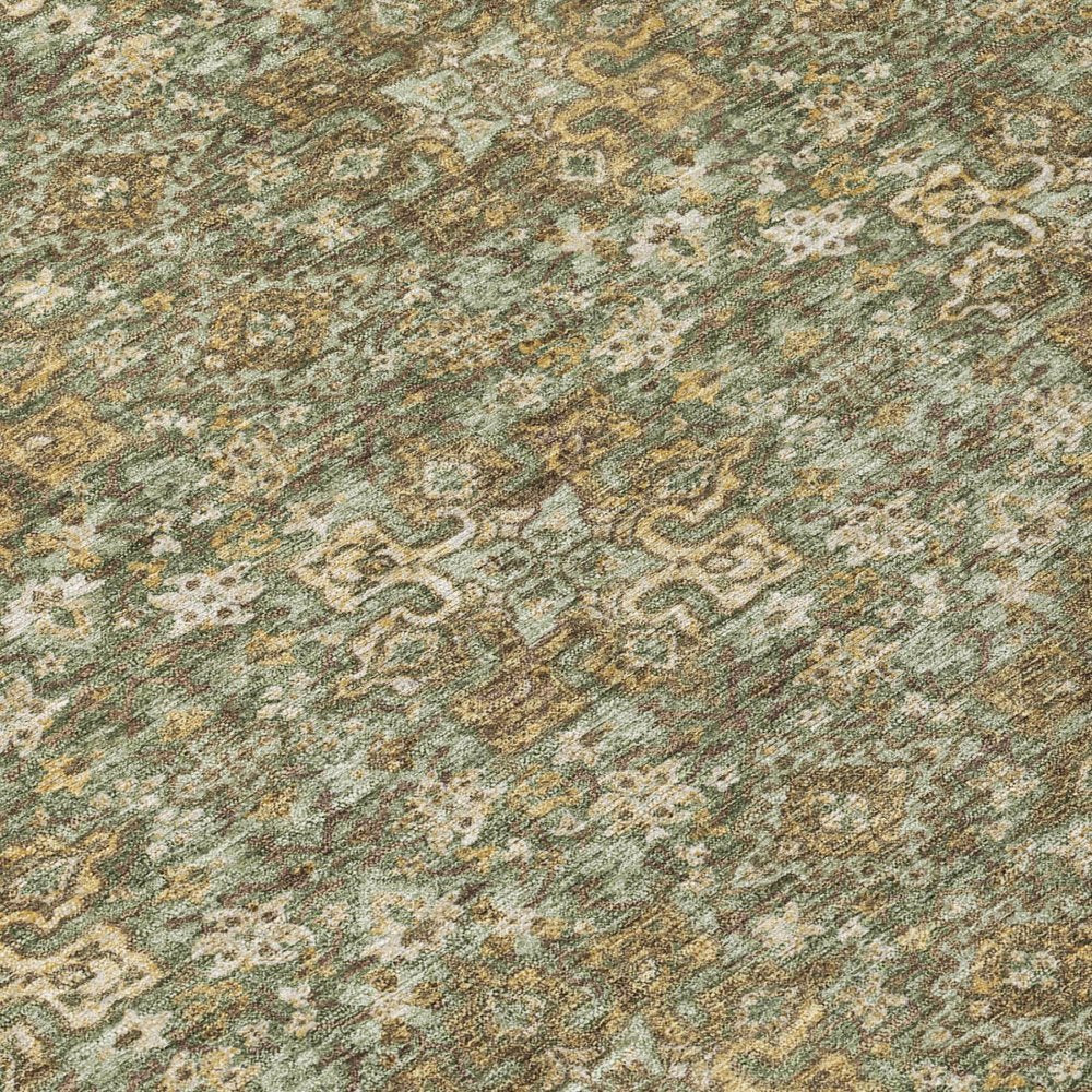 8' Olive Green And Green Round Damask Washable Indoor Outdoor Area Rug HomeRoots