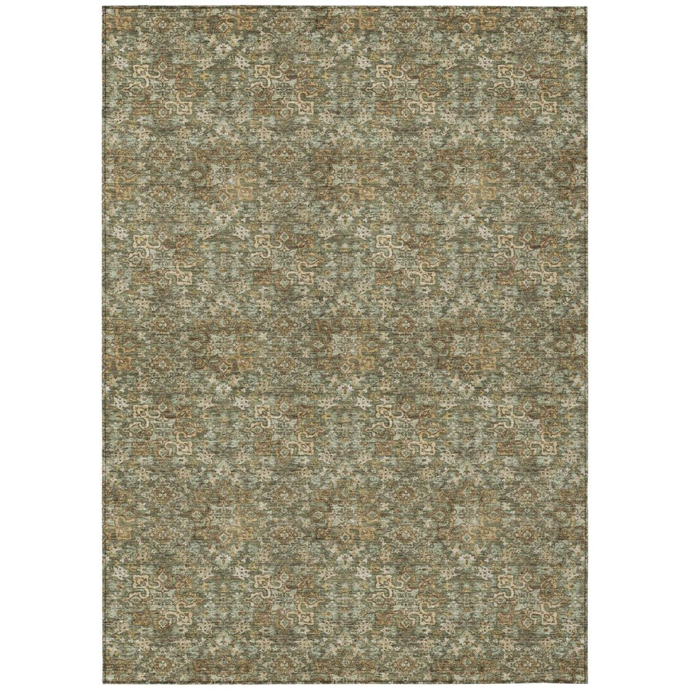 8' X 10' Olive Green And Green Damask Washable Indoor Outdoor Area Rug — view 1