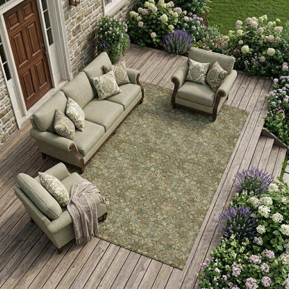 10' X 14' Olive Green And Green Damask Washable Indoor Outdoor Area Rug HomeRoots