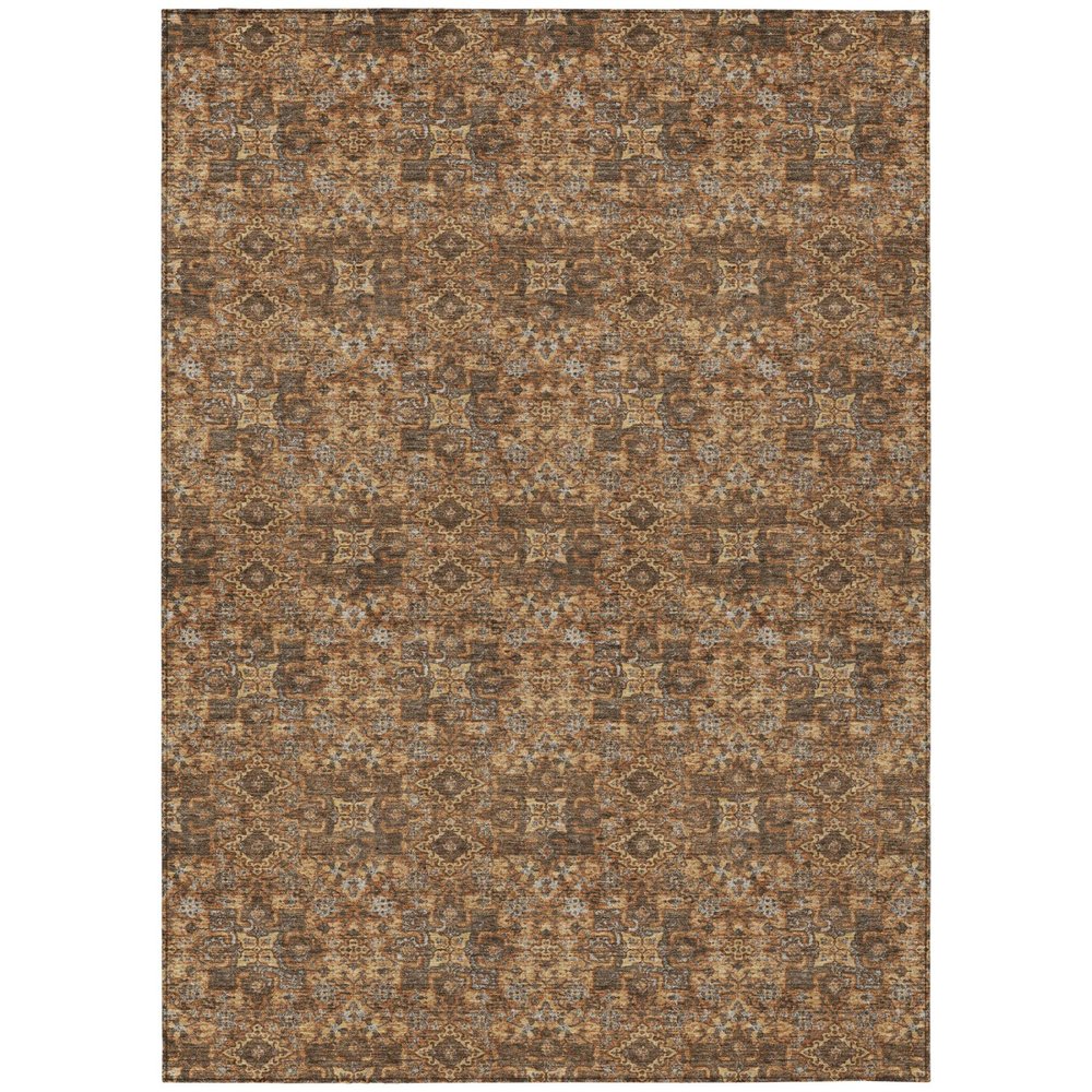 5' X 8' Orange And Brown Damask Washable Indoor Outdoor Area Rug HomeRoots