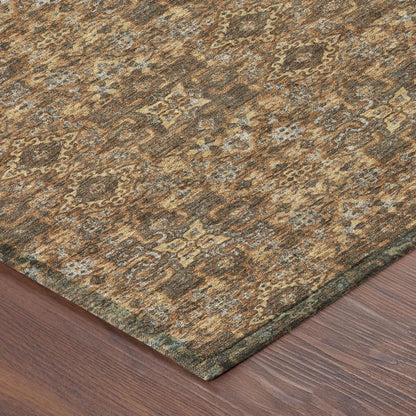 5' X 8' Orange And Brown Damask Washable Indoor Outdoor Area Rug HomeRoots