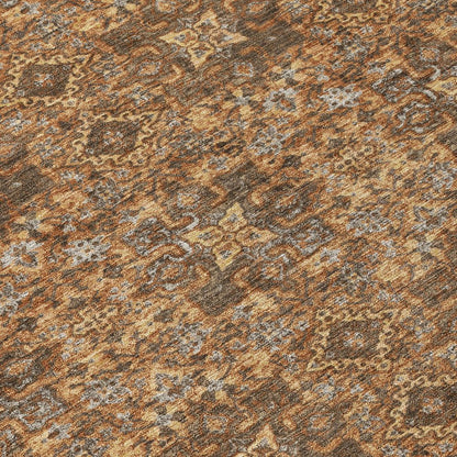 5' X 8' Orange And Brown Damask Washable Indoor Outdoor Area Rug HomeRoots