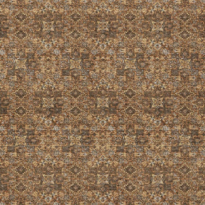 9' X 12' Orange And Brown Damask Washable Indoor Outdoor Area Rug