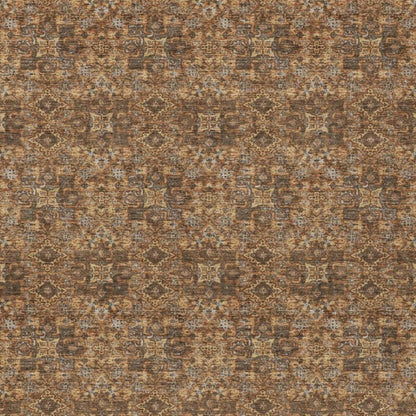 9' X 12' Orange And Brown Damask Washable Indoor Outdoor Area Rug