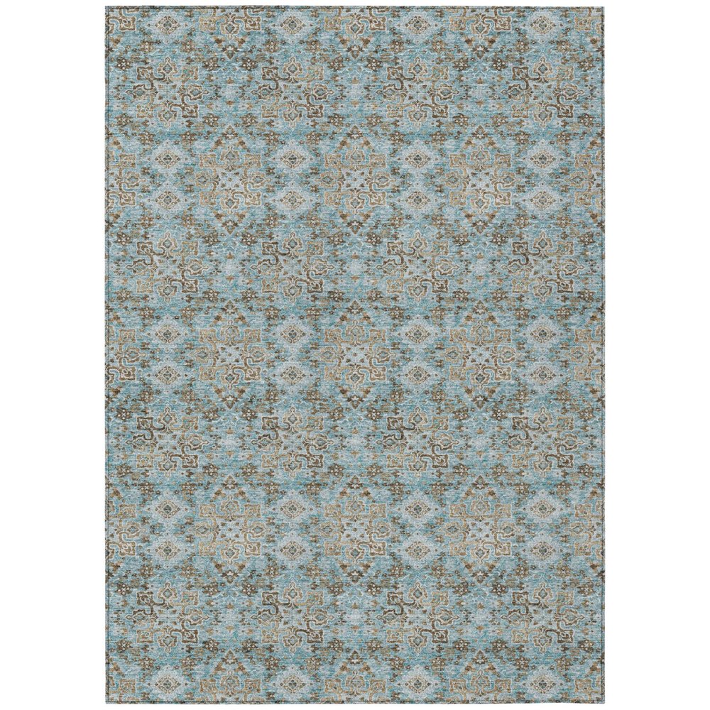 3' X 5' Teal Blue And Pewter Damask Washable Indoor Outdoor Area Rug HomeRoots