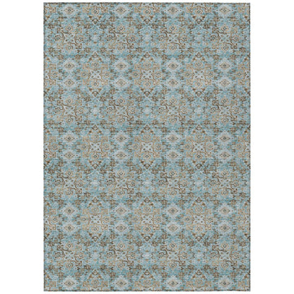 3' X 5' Teal Blue And Pewter Damask Washable Indoor Outdoor Area Rug HomeRoots