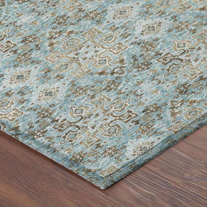 3' X 5' Teal Blue And Pewter Damask Washable Indoor Outdoor Area Rug HomeRoots