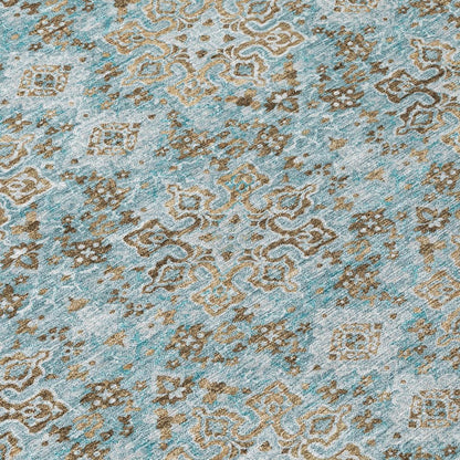 3' X 5' Teal Blue And Pewter Damask Washable Indoor Outdoor Area Rug HomeRoots