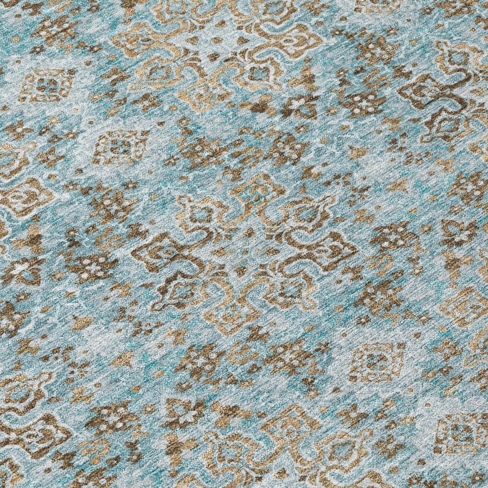 8' Teal Blue And Pewter Round Damask Washable Indoor Outdoor Area Rug HomeRoots