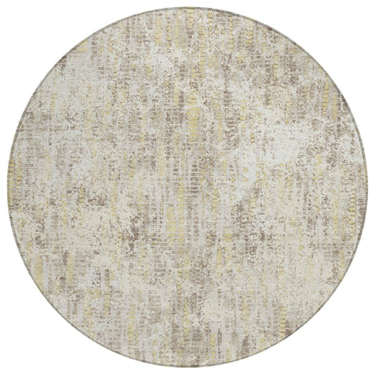 8' Ivory And Silver Round Abstract Washable Indoor Outdoor Area Rug