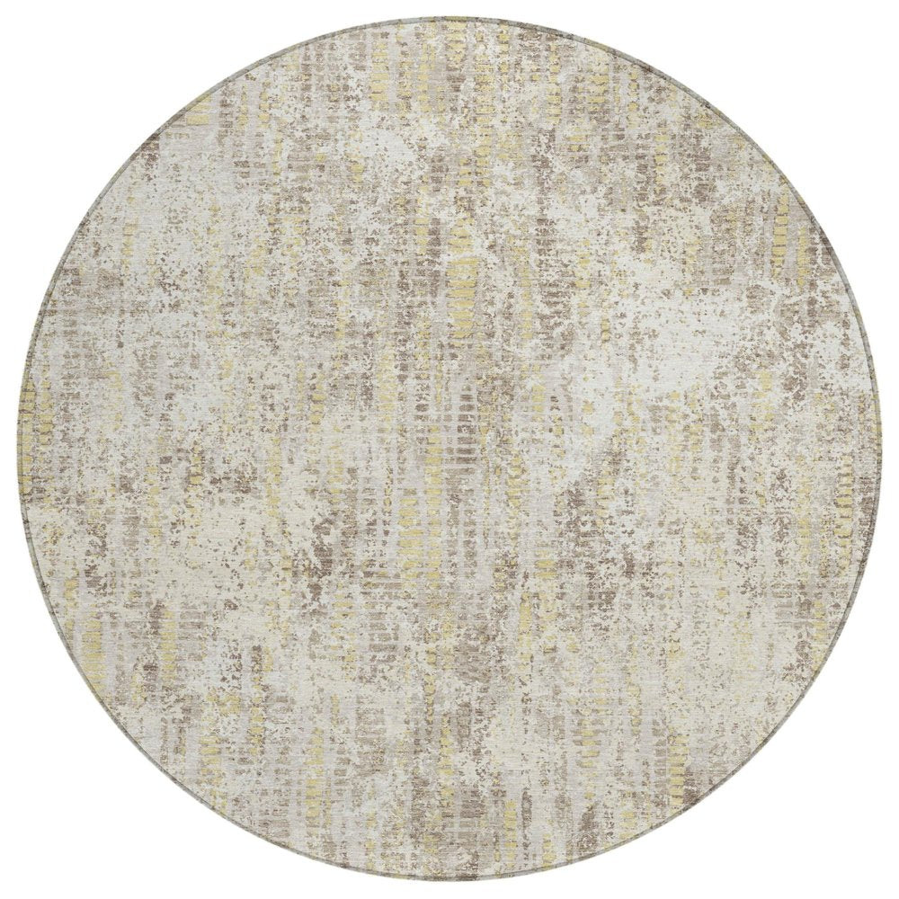 8' Ivory And Silver Round Abstract Washable Indoor Outdoor Area Rug HomeRoots