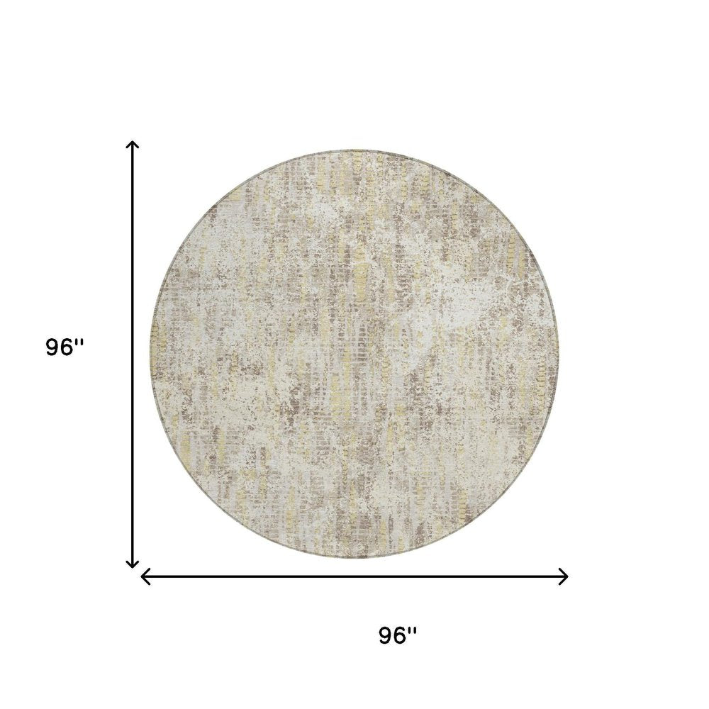 8' Ivory And Silver Round Abstract Washable Indoor Outdoor Area Rug HomeRoots