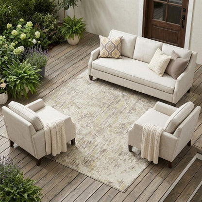 8' X 10' Ivory And Silver Abstract Washable Indoor Outdoor Area Rug HomeRoots