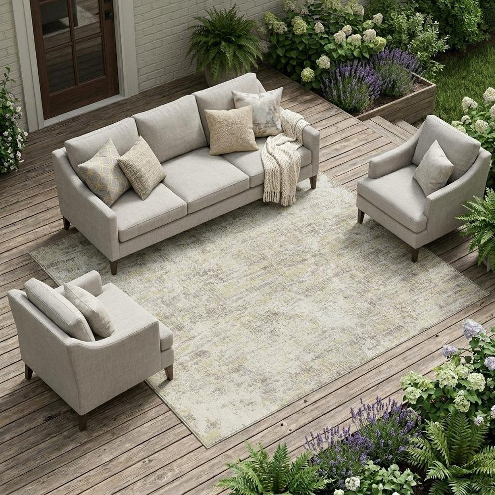 9' X 12' Ivory And Silver Abstract Washable Indoor Outdoor Area Rug HomeRoots