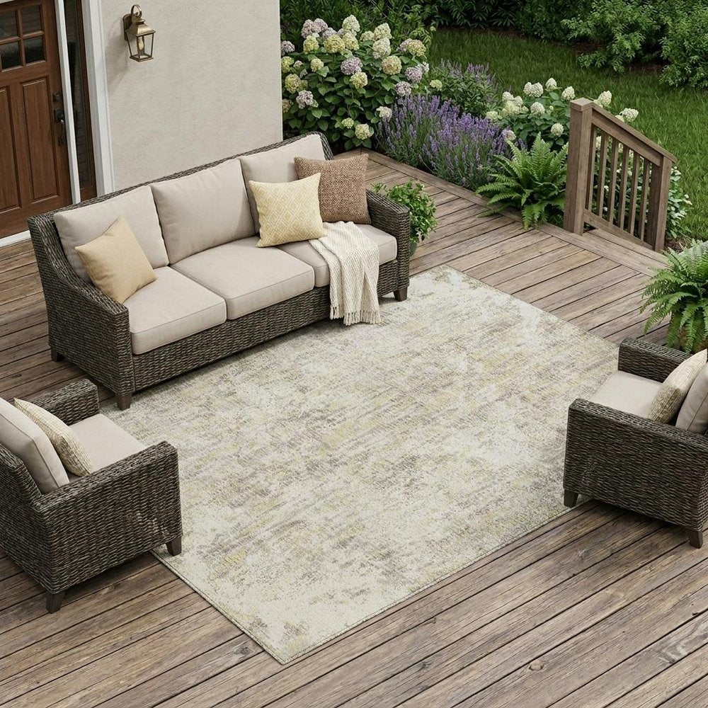 10' X 14' Ivory And Silver Abstract Washable Indoor Outdoor Area Rug HomeRoots