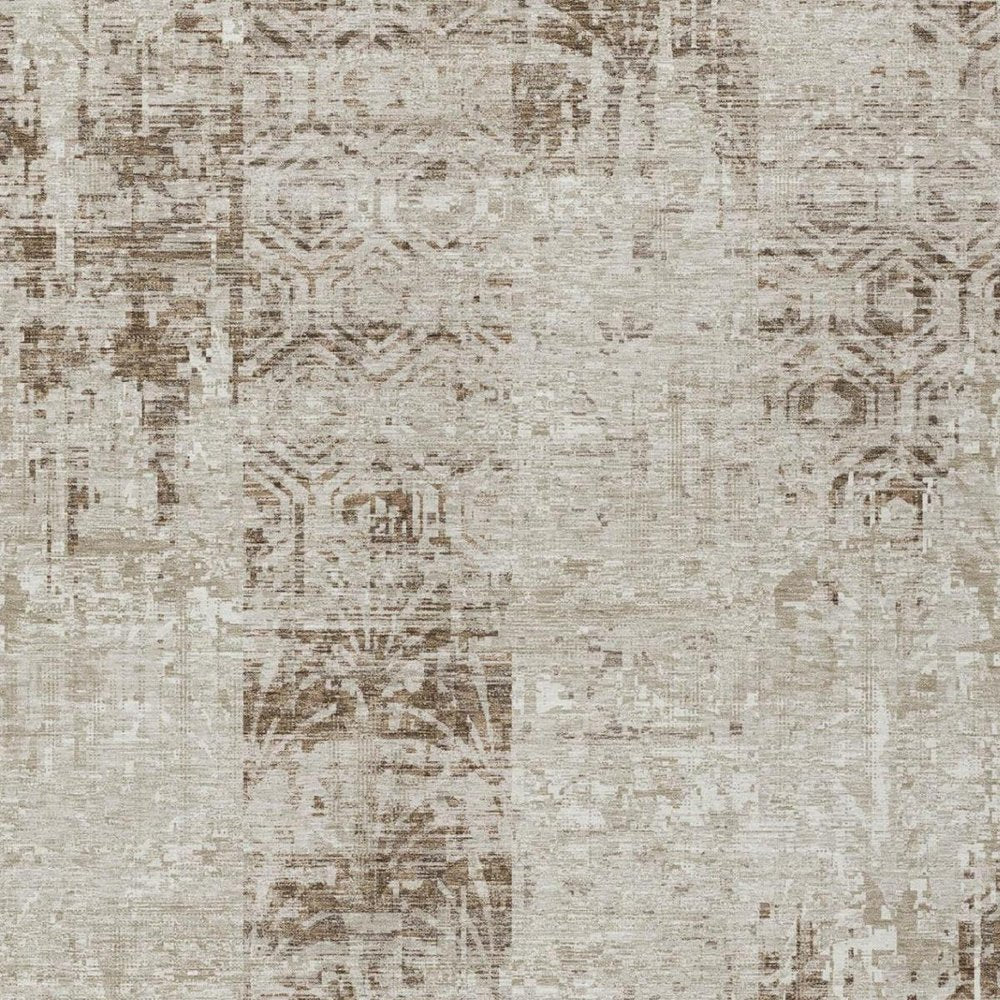 5' X 8' Beige And Brown Abstract Washable Indoor Outdoor Area Rug