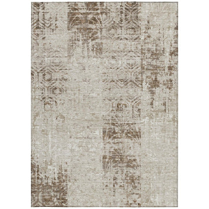 5' X 8' Beige And Brown Abstract Washable Indoor Outdoor Area Rug