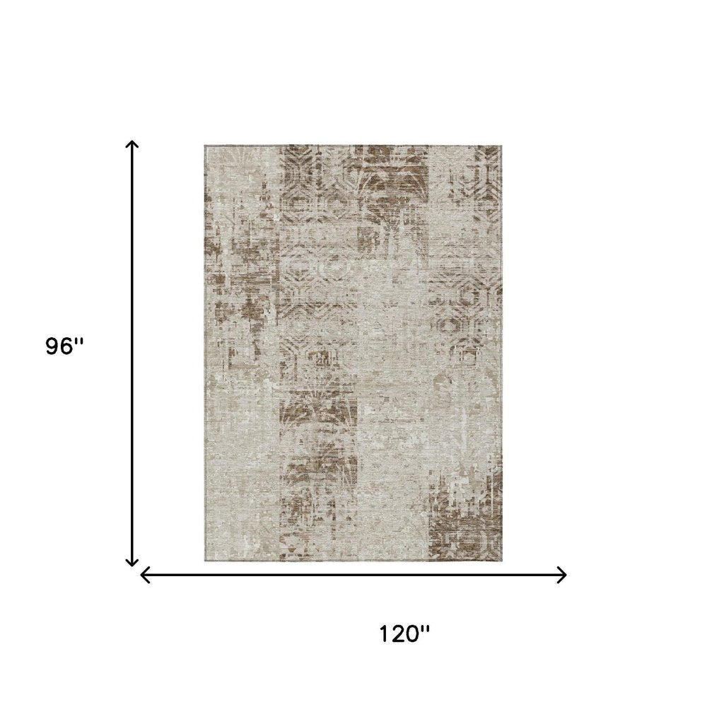 8' X 10' Beige And Brown Abstract Washable Indoor Outdoor Area Rug HomeRoots